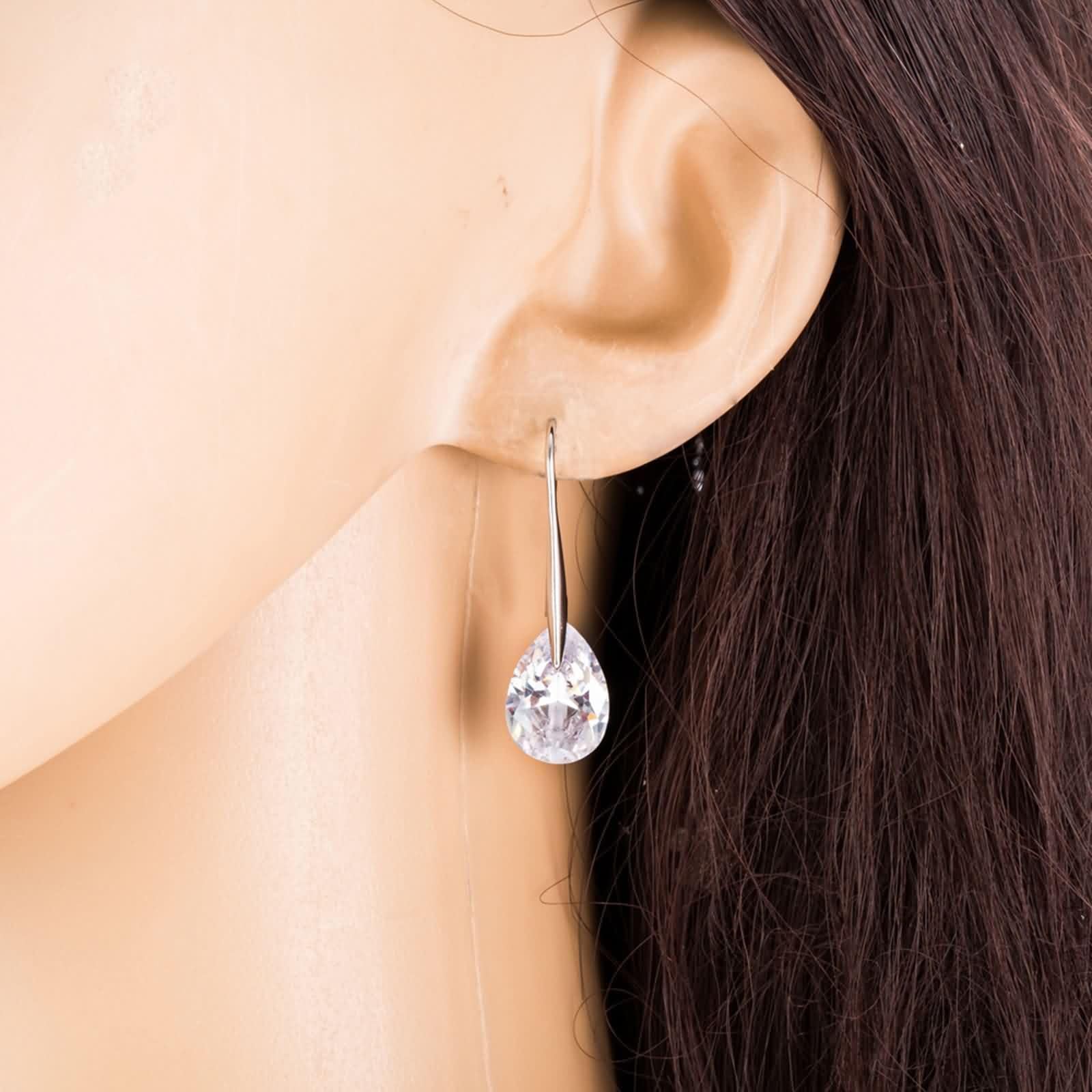Pendientes Mujer Oro Blanco 9 K / 14 K / 18 K Modernos, Gota de Agua con Moissanita, Pendientes de Mujer con Colgante Plata
