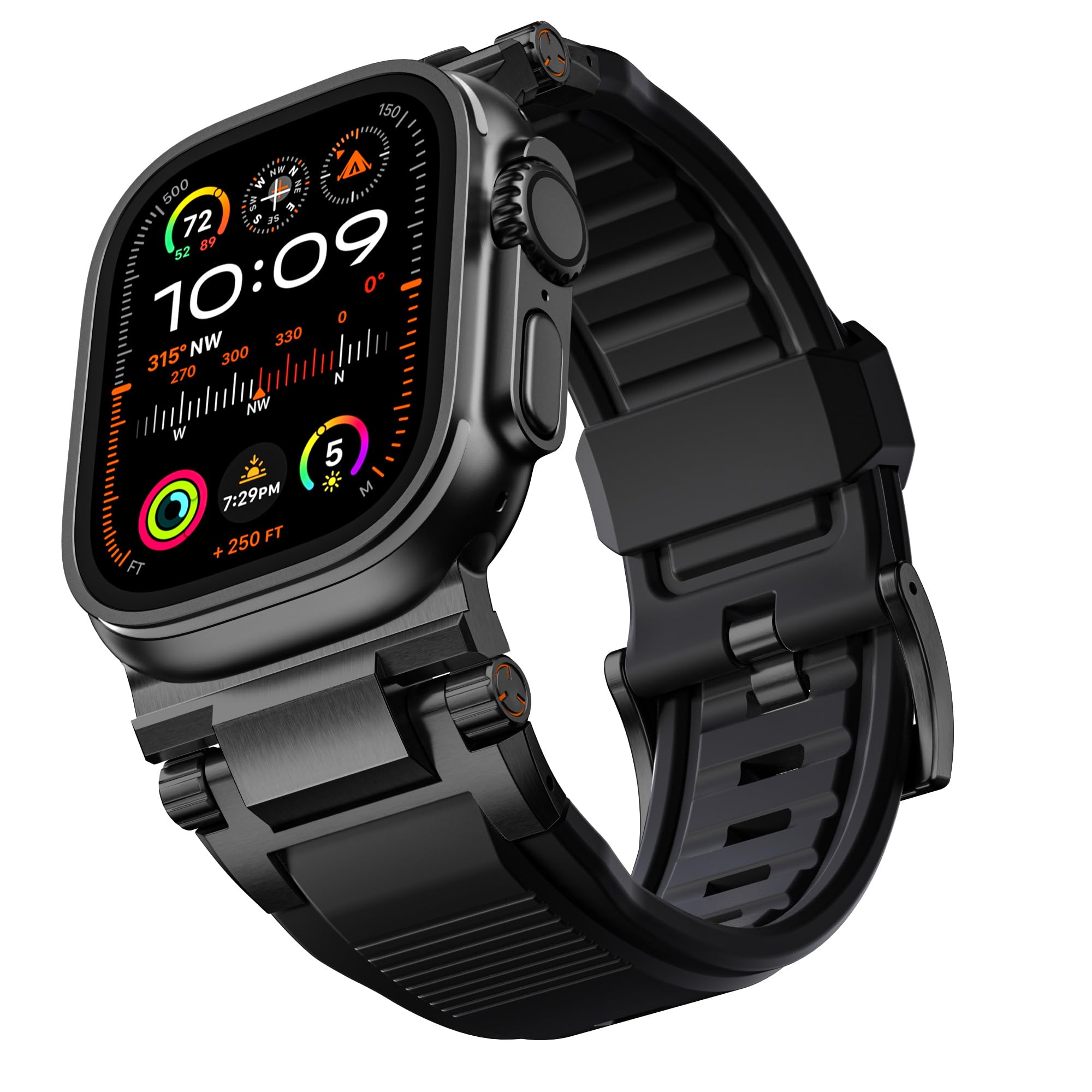 Bandletic Bracelet Compatible avec Apple Watch 49mm 46mm 45mm 44mm 42mm | Band rechange Robuste FKM avec élégant connecteur Métallique pour iWatch Ultra 3/2/1 Series 11 10 9 8 7 SE 6 5 4 3 2 1, Noir