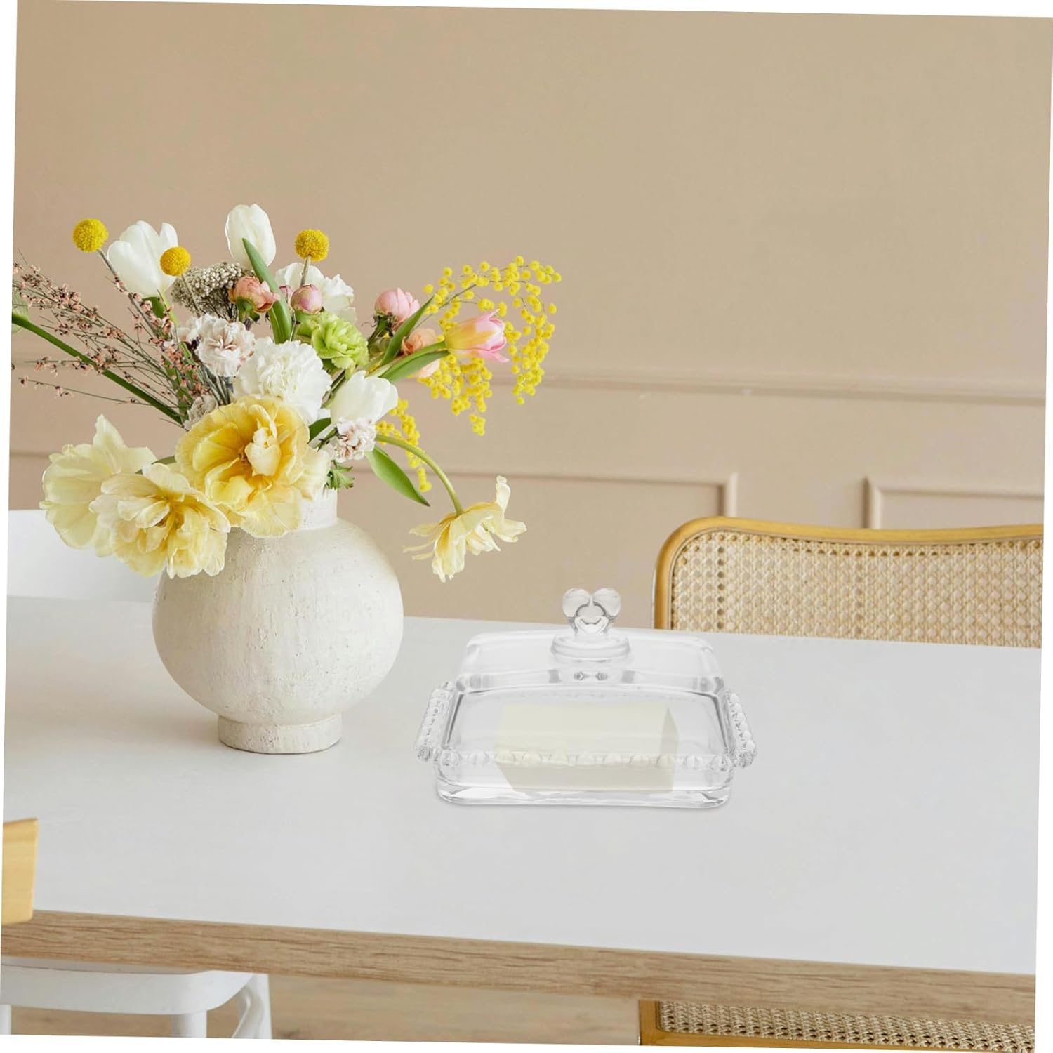 Butter Crock Lid Covered Butter Dish Glass Cover Serving Plate Dome for Home