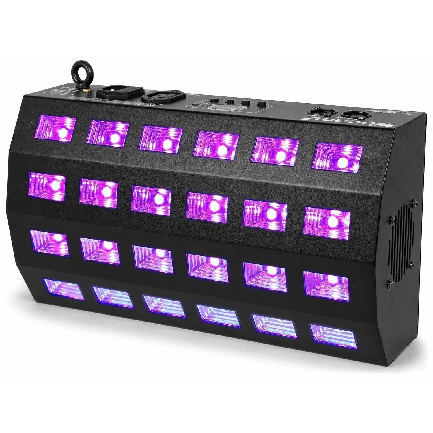 BeamZ Strobe LED UV BUV463-24 LED UV, Puissance 3 Watts, Mode DMX 7 Canaux ou Mode Auto, Shows Préprogrammés, Mode Audio, Idéal pour Soirée à Thème