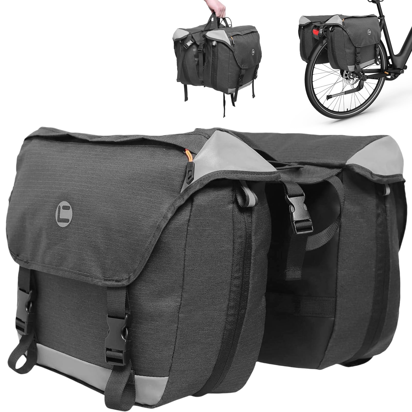 Alforjas Bicicleta con Bandas Reflectantes y Cubierta Antilluvia, Bolsa Bicicleta Doble Impermeables, Alforja Asiento Trasera Portaequipajes Extensibles Capacidad Gran para Ciclismo Viajes Camping