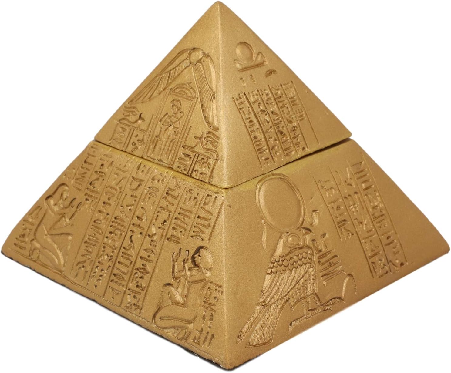 Ebros Golden Ancient Egyptian Hieroglyphic Pyramid Decorative Box 4"Wide Stash Jewelry Small Trinket Storage Figurine Gods Of Egypt Monument Wonder Pyramids Accent Statue