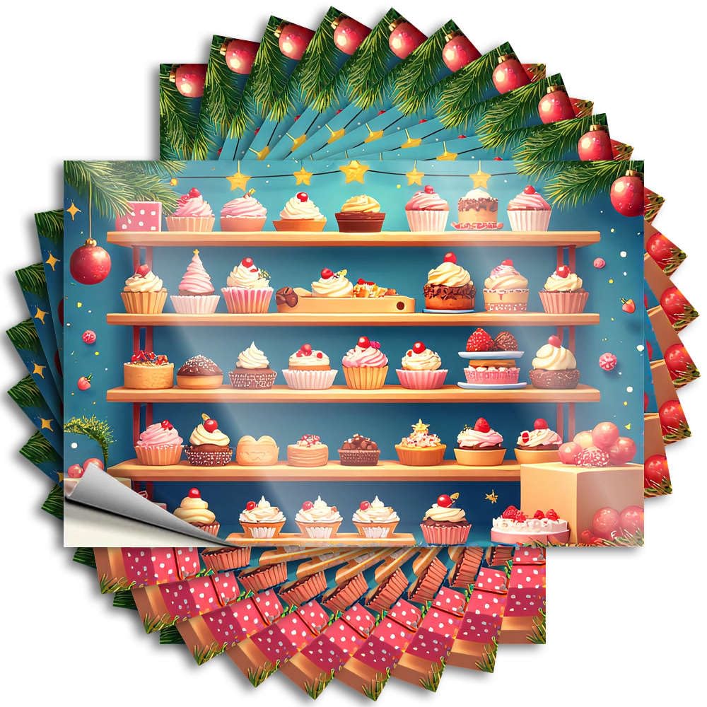 Bumper Dorm Decorations Easy Apply | A Colorful Display of Cupcakes On Shelves Half Bumper Peel and Stick(6X9CM)