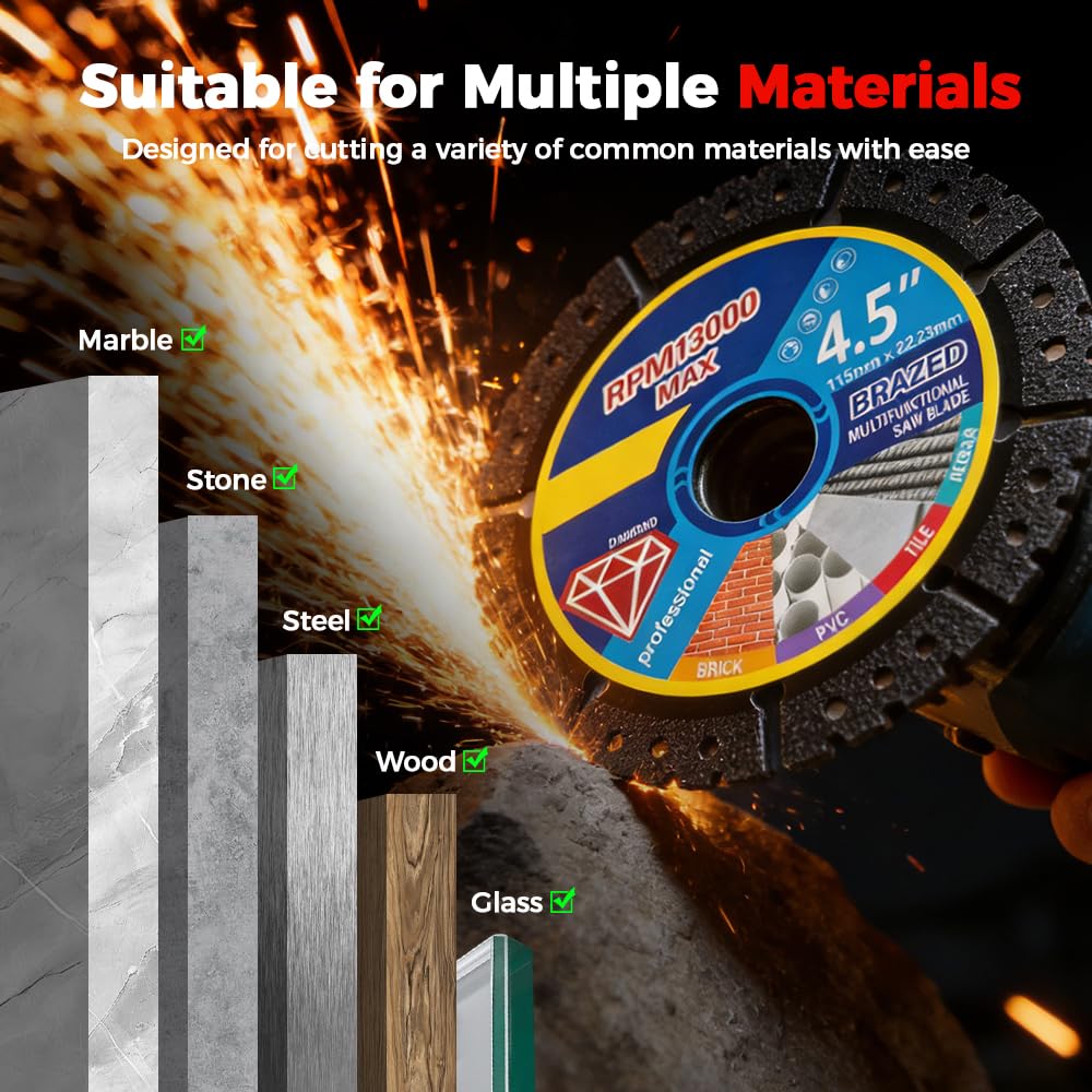 4.5" Diamond Multi-Purpose Saw Blades - Heavy Duty Angle Grinder Discs for Cutting Marble/Quartz/Stone/Tile/Metal/Plastic (5)
