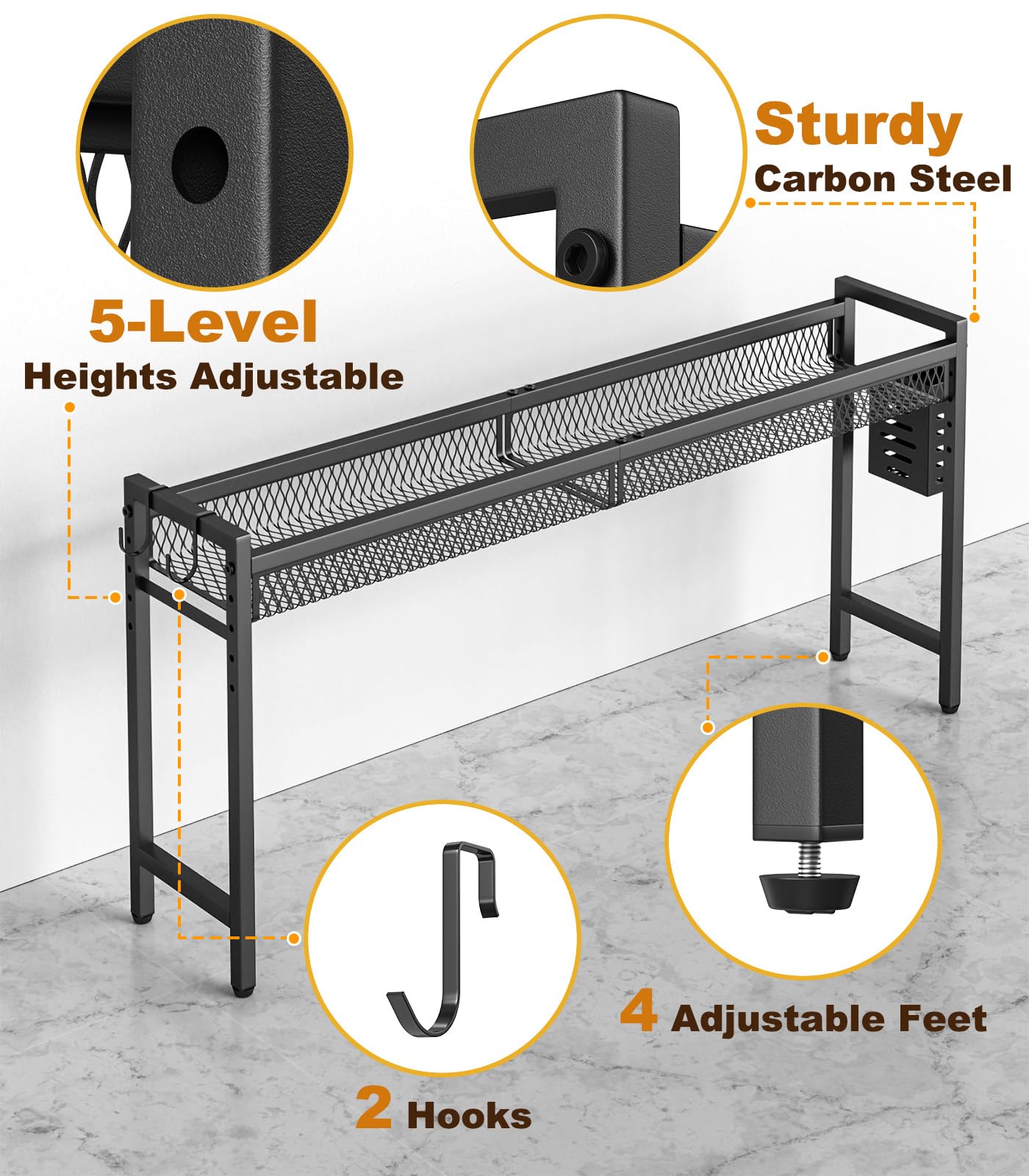Stove Top Shelf - 5 Level Adjustable, Black -5 Stove Top Shelf - 5 Level Adjustable, Black -5