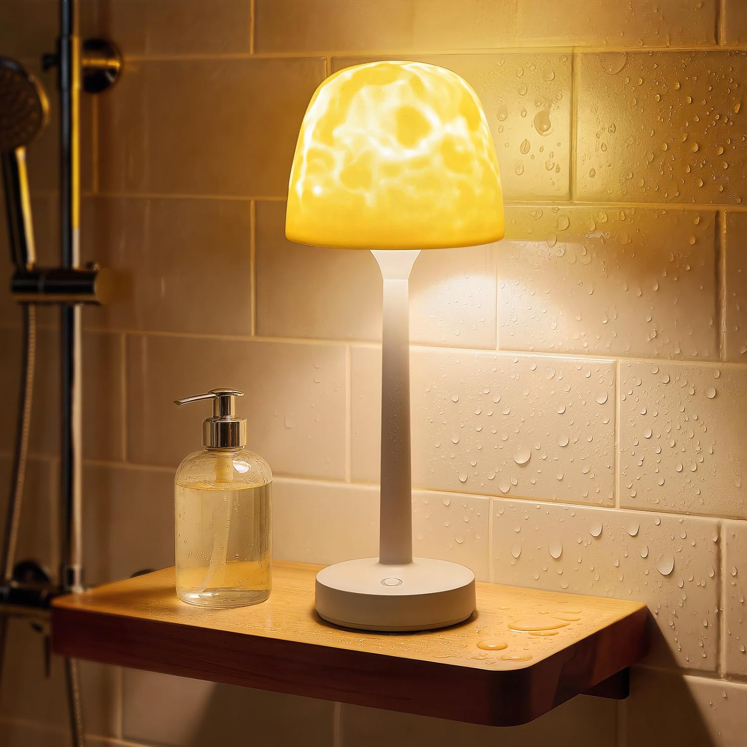 Waterproof Shower Lamp, Rechargeable Cordless Bathroom Light with Ocean Wave Projector, 16-Color Changing LED Mood Light with Touch & Remote Control for Bathtub, Spa and Bathroom Decor