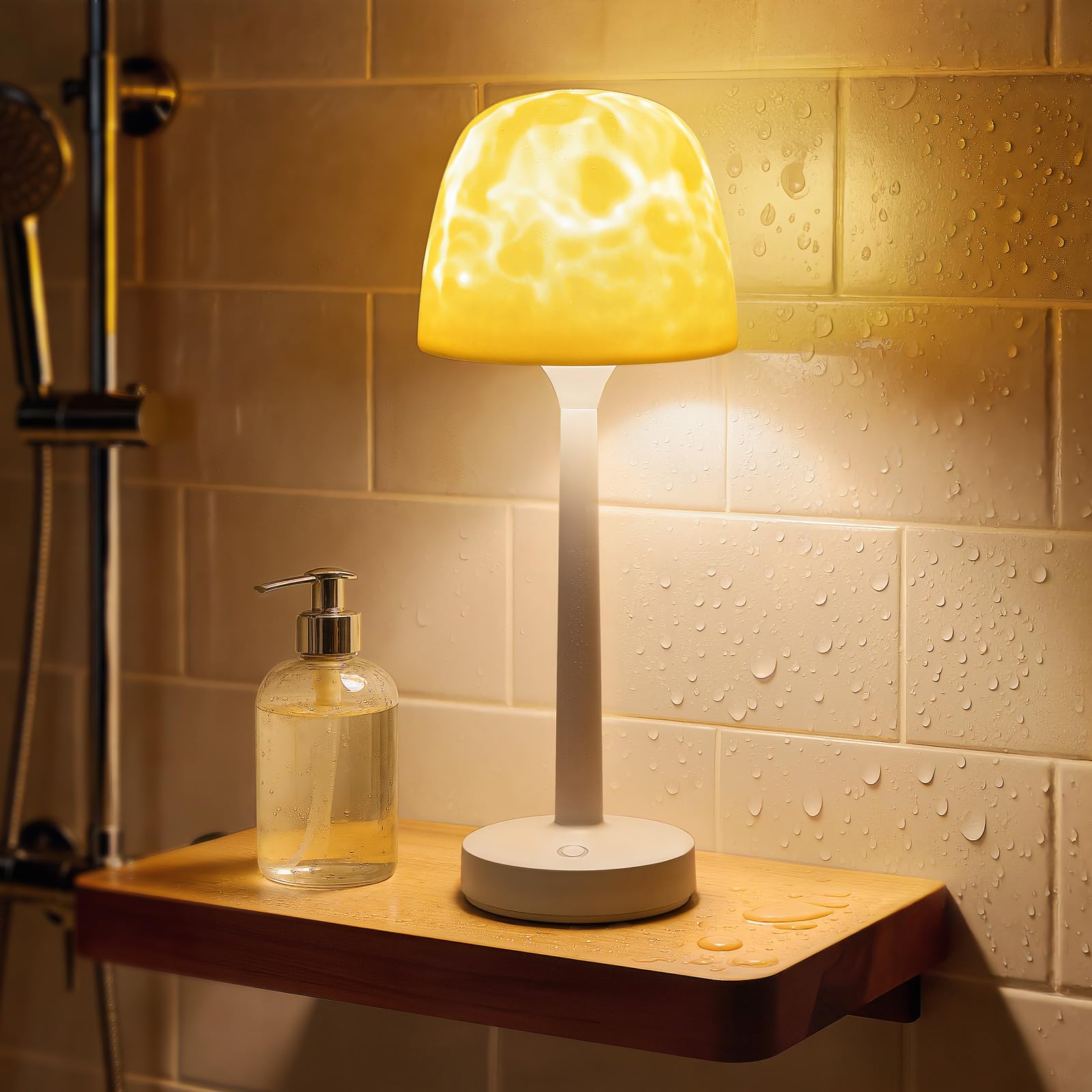 Beslike Waterproof Shower Lamp, Rechargeable Cordless Bathroom Light with Ocean Wave Projector, 16-Color Changing LED Mood Light with Touch & Remote Control for Bathtub, Spa and Bathroom Decor