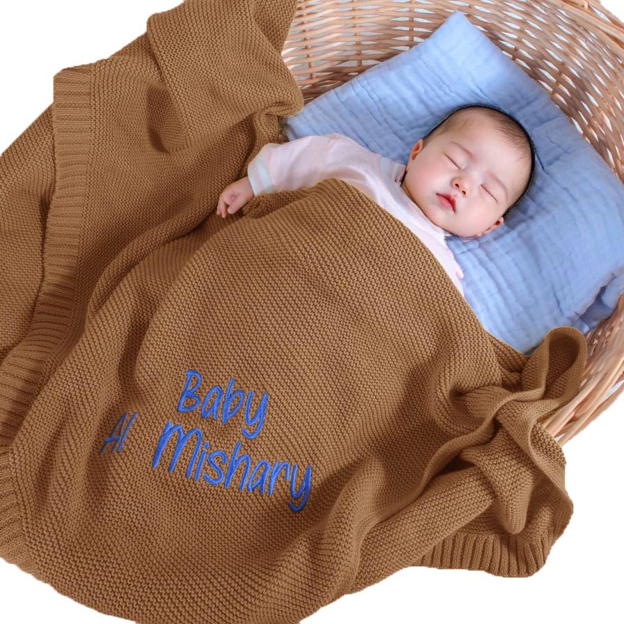 REQTYUI Personalized Baby Blankets - Custom embroidered name knitted blankets are the ideal nursery gift for babies, baby boys and baby girls. Perfect for birthdays, baby showers and Christmas!