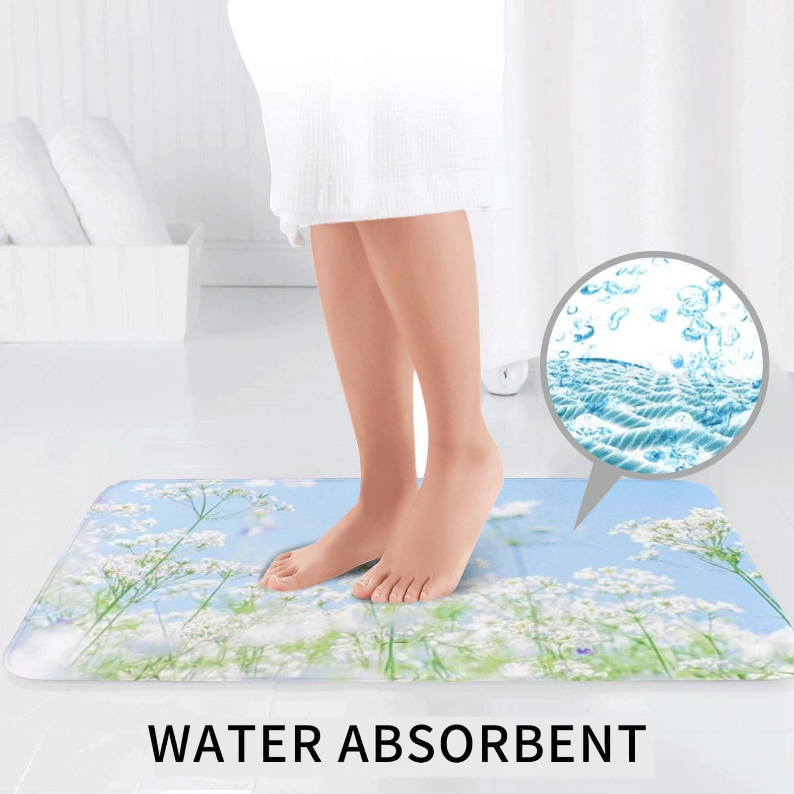 Set di 3 tappeti da bagno freschi e freschi con fiori estivi, morbidi e assorbenti, in memory foam e a forma di U, decorazione per la casa, asciugatura rapida