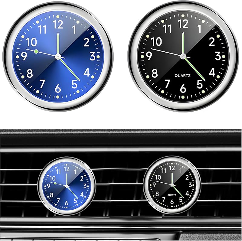 Relógio automotivo analógico de quartzo Dickno para painel ou saída de ar – 2 unidades azul e preto