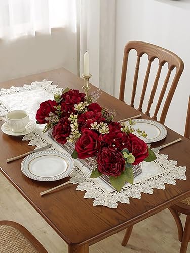 Miniatura 5 de Arreglo floral con jarrón de madera de 14" - Flores artificiales en maceta - Flores falsas, rosas, peonías, hortensias en jarrón de madera - Centros