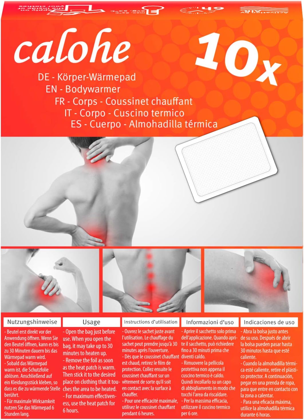 Body Heat Patches - 10x self-Adhesive Pads for Body, Neck, Shoulder I up to 65°C I Heating time up to 8 Hours I Deep Heatwraps, Back Heat Pad