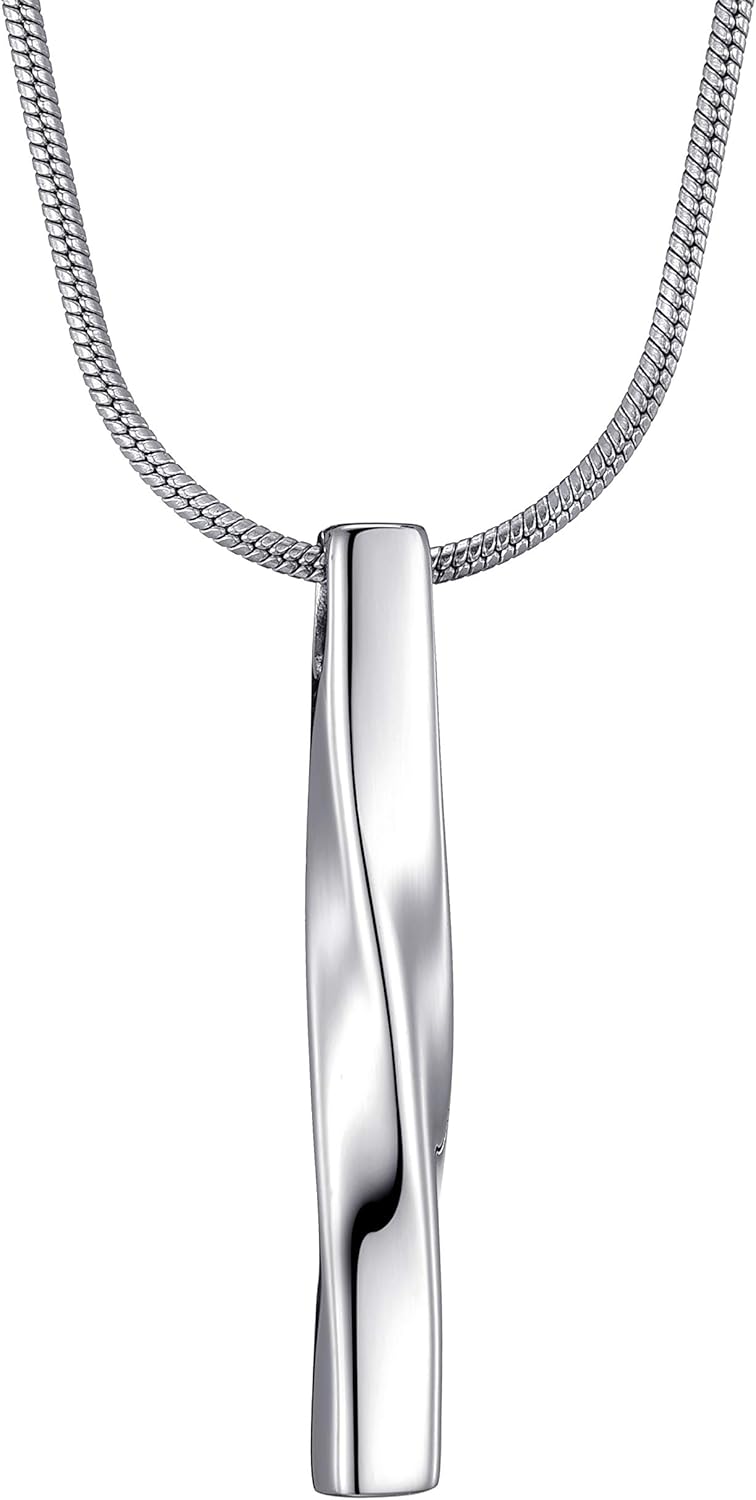 Stainless Steel Pendant Necklace for Men and Women, Unisex Twisted Cube Bar Pendant with Link Chain