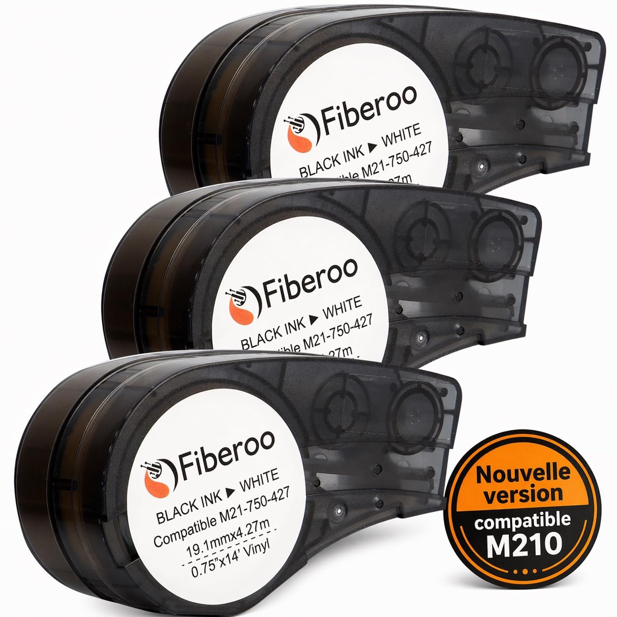 Recambio compatible M21-750-427 para BMP21 PLUS & BMP21 LAB no apto para M210 & M211 Cinta adhesiva de vinilo imprimible escritura negra sobre blanco fibra óptica, cables de red: lote de 3