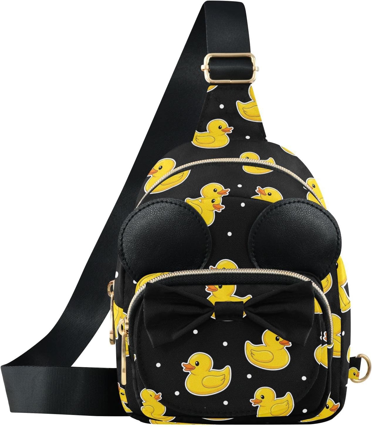 Sinestour Rubber Duck Kids Sling Bag for Girls, 3.1x5.7x7.5Inches | Crossbody Fanny Pack, Toddler Purse, Cute Sling Belt Bag with Ears, 2L Small Shoulder Chest Bag for Travel