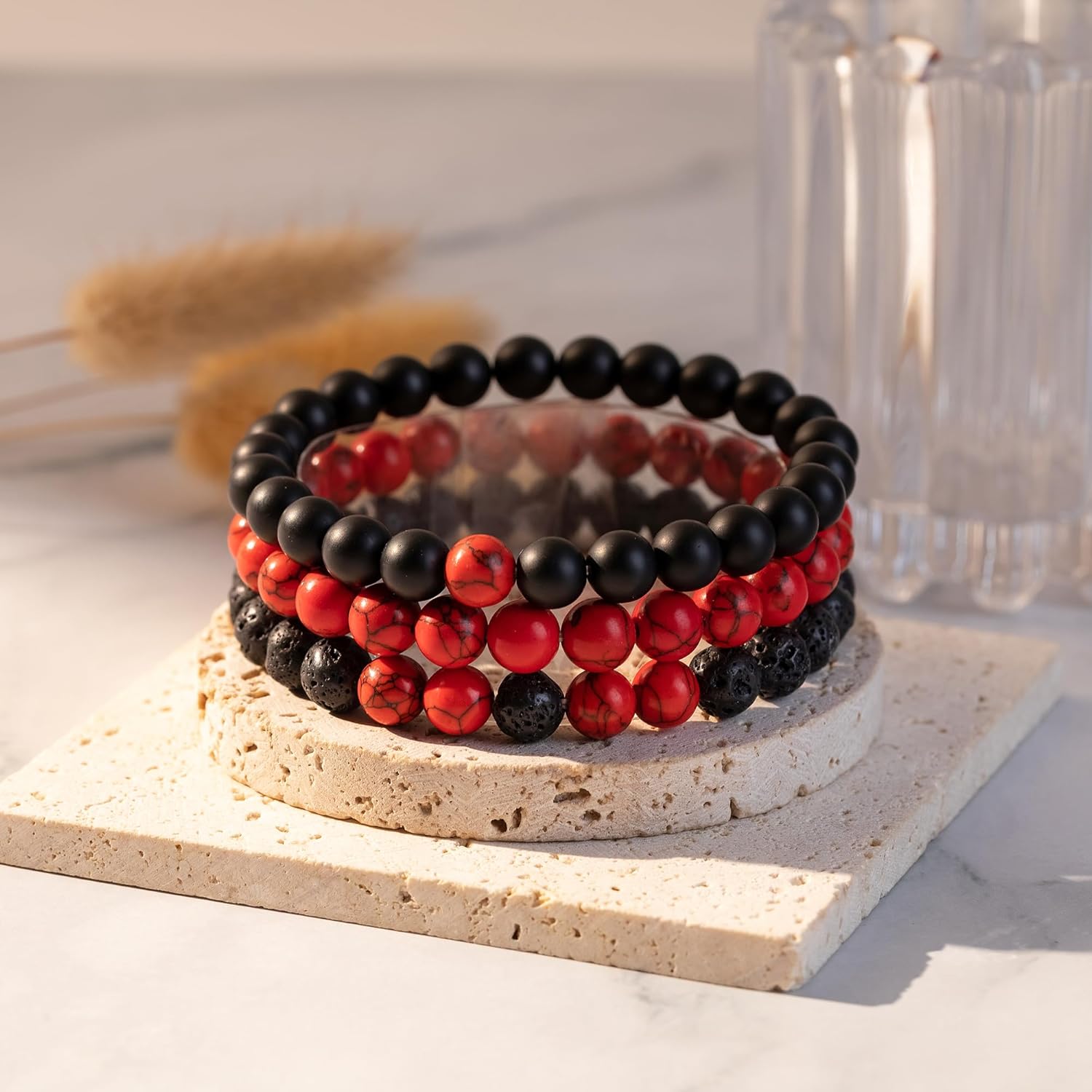 RANKEEF Mens Bead Bracelet Set - Adjustable Elastic Rope With 6&8MM Natural Stone Multi-Colored Beads - Tiger Eye Bracelets for Men - Gift - Image 7