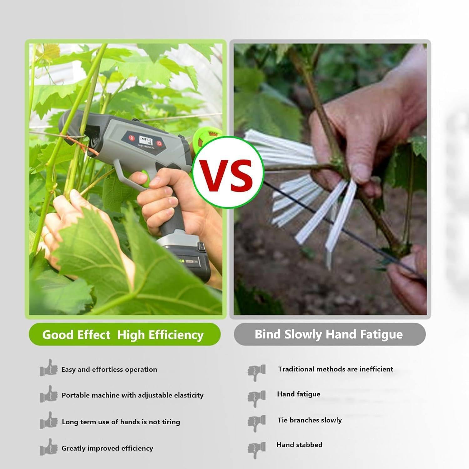 Herramienta automática para atar plantas con correas ajustables y pantalla digital para soporte de vid en jardines, ideal para uvas, pepinos, tomates y pimientos