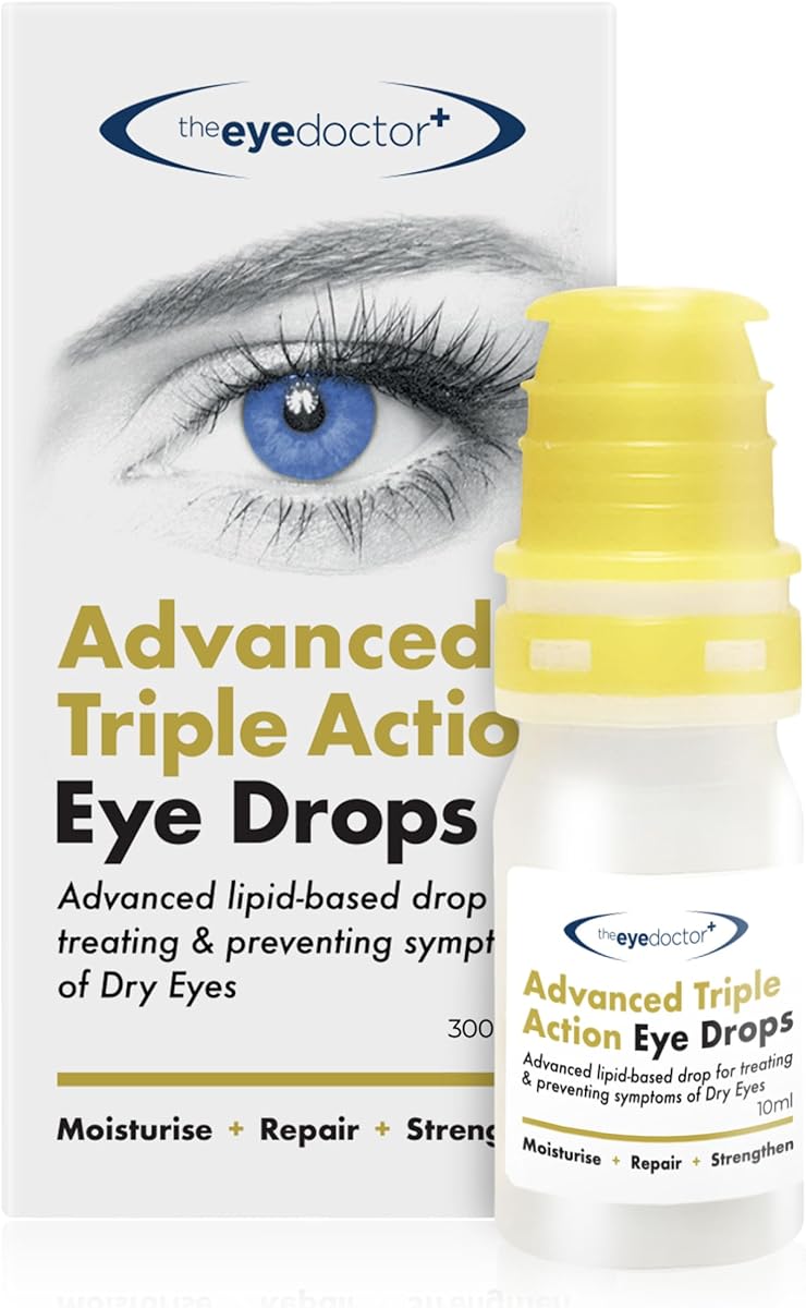 The Eye Doctor Dry Eye Drops, Advanced Triple Action Formula – Lipid-Based Eye Drops for Dry Eyes, MGD & Blepharitis Relief - Preservative Free, Contact Lens Friendly, 300 Drops per Bottle, 10ml
