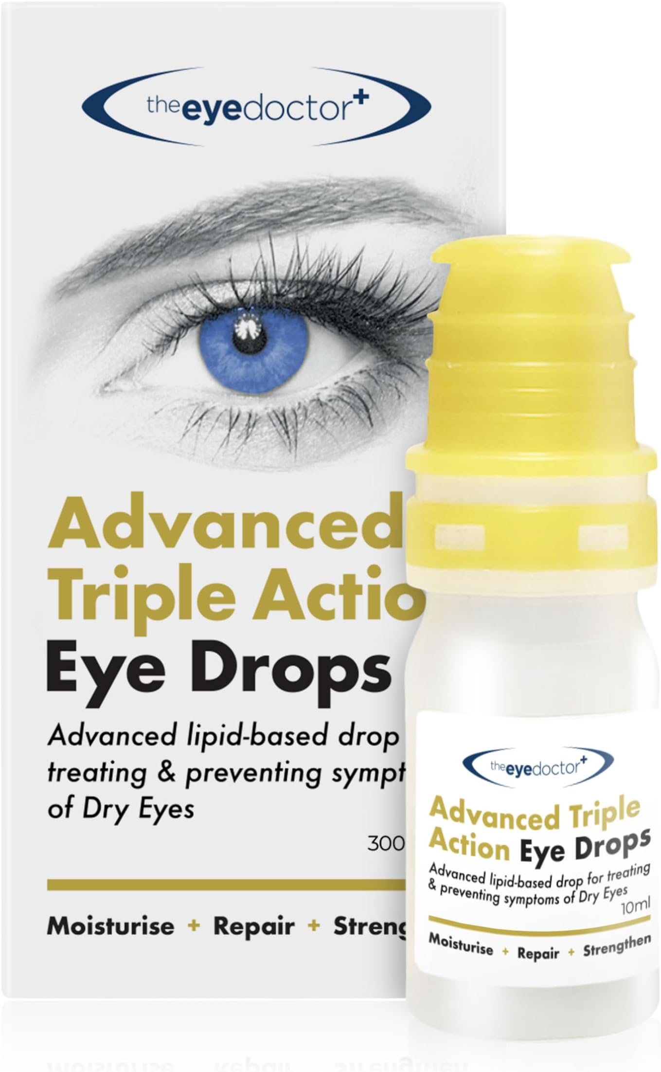 Dry Eye Drops, Advanced Triple Action Formula – Lipid-Based Eye Drops for Dry Eyes, MGD & Blepharitis Relief - Preservative Free, Contact Lens Friendly, 300 Drops per Bottle, 10ml