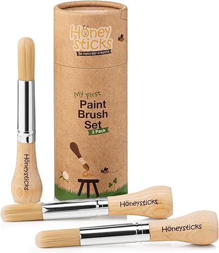 Honeysticks My First - Juego de pinceles de pintura, paquete de 3, ideal para bebés y niños pequeños. Cepillos jumbo con asas de madera regordeta