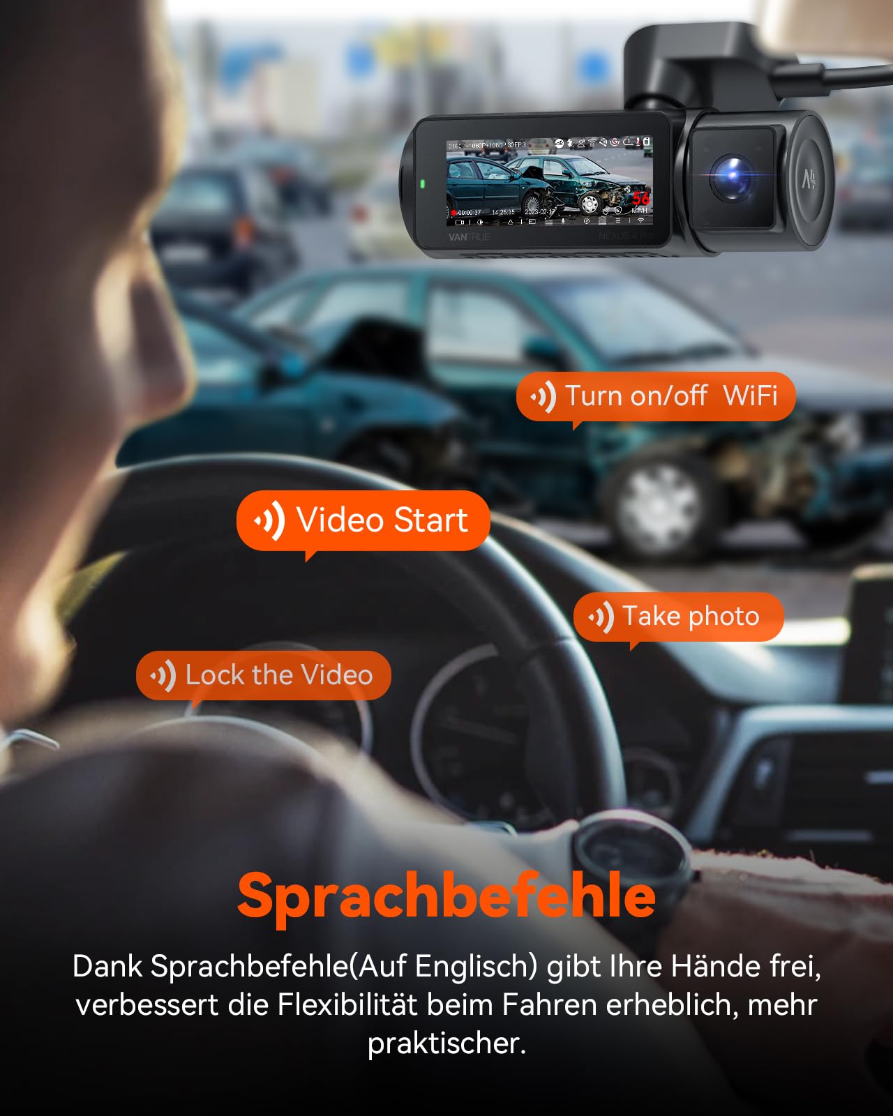VANTRUE N4 Pro 4K +1080P+1080P 3 Lent STARVIS 2 Sensor Dash Cam, 5GHz WiFi GPS Telecamera per Auto, 3xHDR IR Dashcam Auto, Controllo Vocale 24h. Modalità di Parcheggio Buffer, 3.19” IPS Max 512G