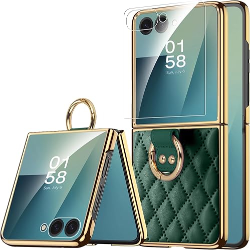 Vista 21 de Miimall Funda de piel compatible con Samsung Galaxy Z Flip 5 5G 2023 con soporte de anillo de metal, [a prueba de golpes y caídas] Funda protectora