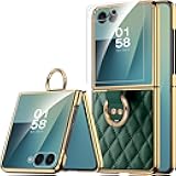 for Galaxy Flip 7 Shockproof Case, Ring & Screen Protector, Military-Grade Dustproof Shock Proof Women Dropproof Leather Ultra-Thin Funda para Case for Samsung Z Flip 7 2025 Cover, DaGreen