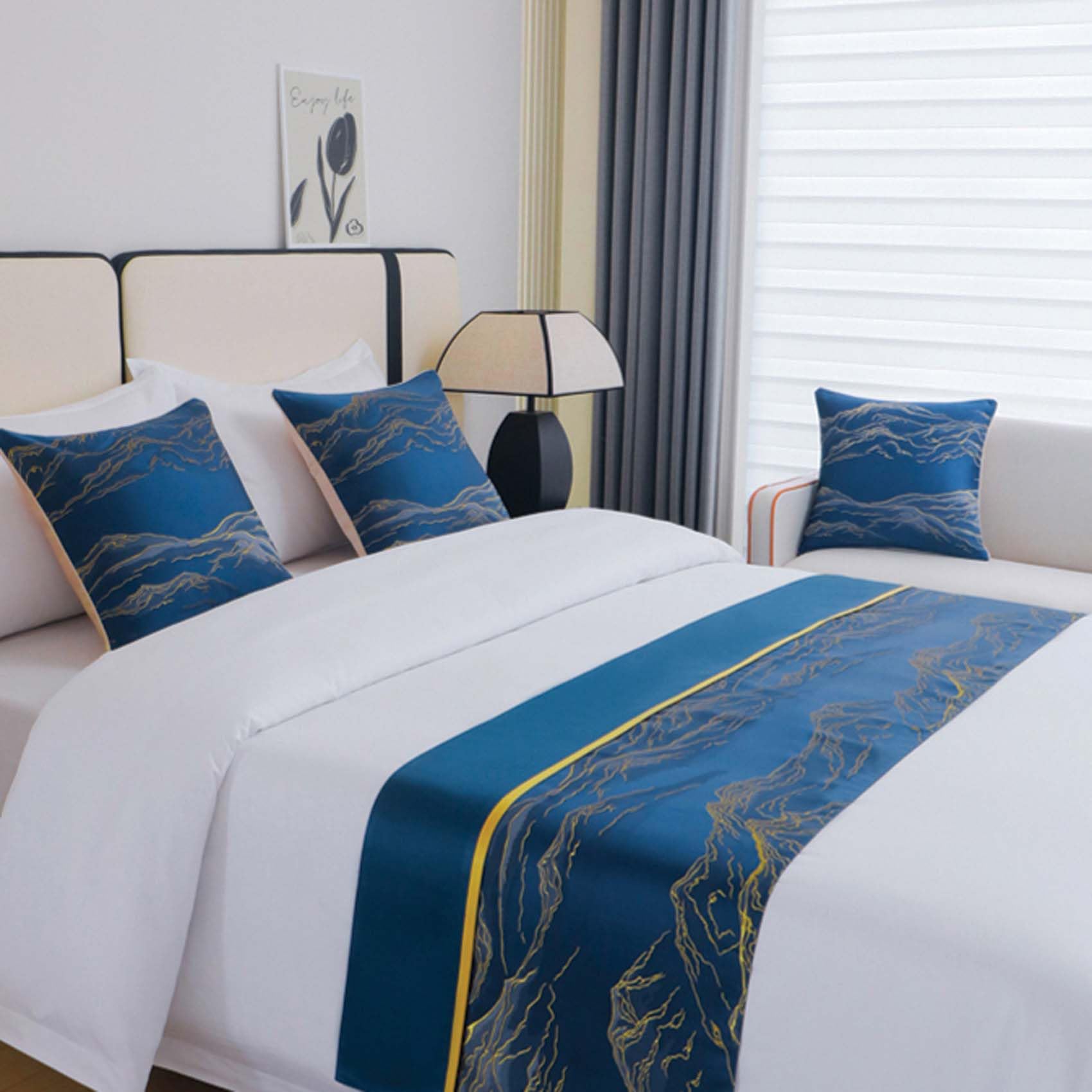 SXLXYOF Satin Gold Marble Bed Runner King Size Bed Scarves Throw Blanket Retro Bed Scarf Hotel Homes Jacquard Bedspread with Pillowcase,D-50 * 160CM Bed Runner