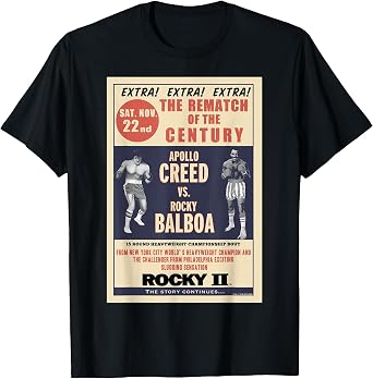 Rocky Creed Vs Balboa Rematch of The Century Poster T-Shirt, Men, Black, 3X-Large