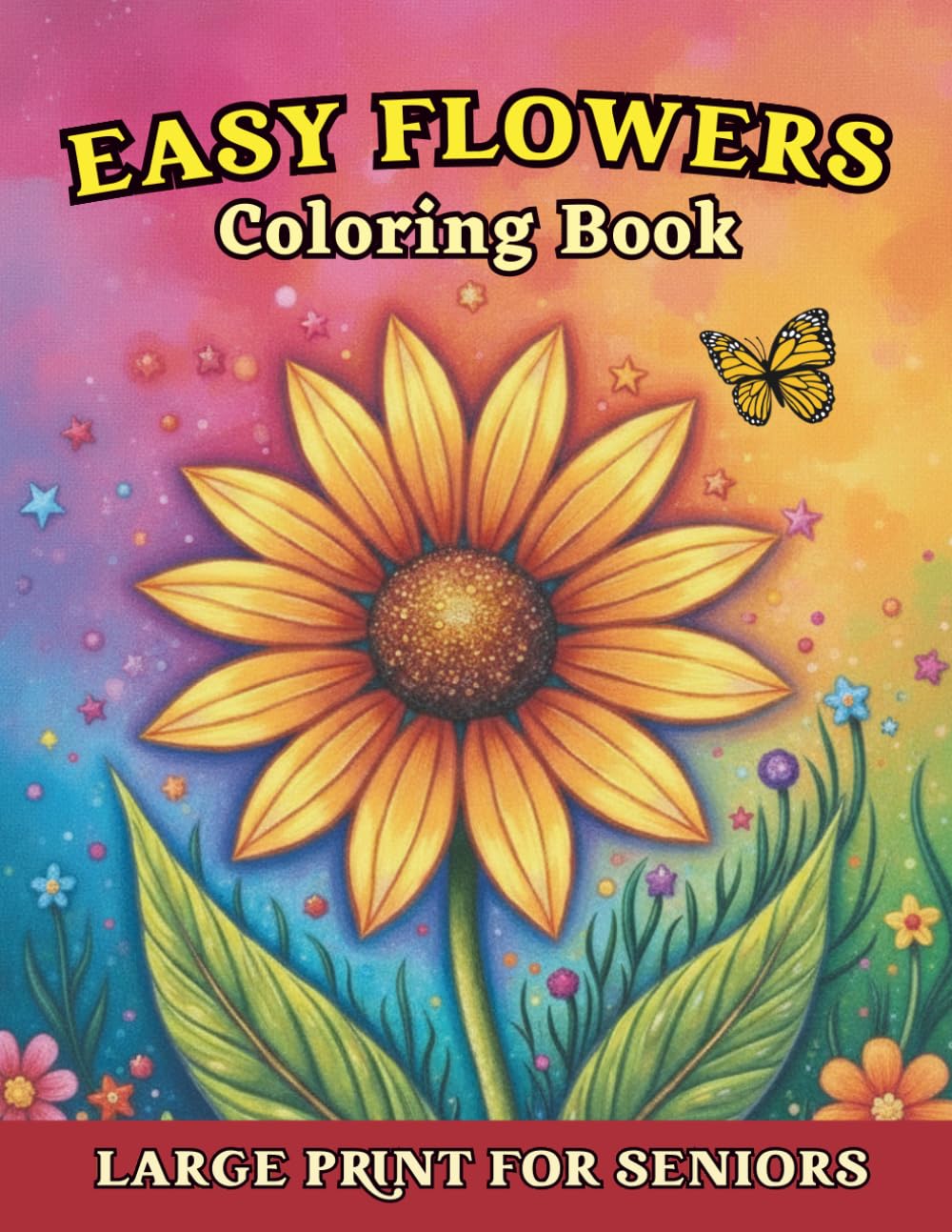 Easy Flowers Coloring Book for Seniors with Dementia, Alzheimer's Disease & Parkinson: Gift for elderly with relaxing large print bold & simple stress free floral designs