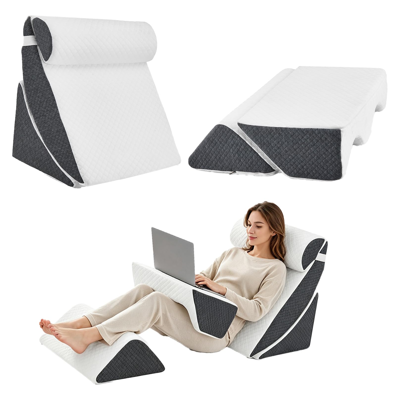 Set di 4 cuscini a cuneo ortopedici in memory foam per apnea del letto, bruciore di stomaco, sollevamento delle gambe, cuscino ergonomico in schiuma post-chirurgia, per leggere, dormire, cuscino per