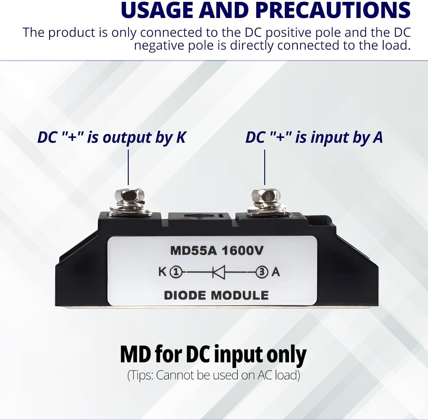 MAKERELE MD55A（50A）-16 Anti-Reverse Diode Module, Peak Voltage 1600V Bloking One Way Solar Diode Used to Prevent Reverse Current（2 Pack）