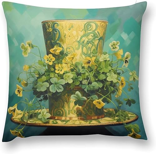 Miniatura 2 de HighonHi Cojines Decorativos para Sala - Funda de cojín cuadrada con diseño de trébol para el Día de San Patricio, para muebles de patio, sofá,