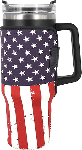 Fundas aisladas de neopreno reutilizables, idea para vaso de 40 onzas con asa (solo mangas de taza) (flamenco)