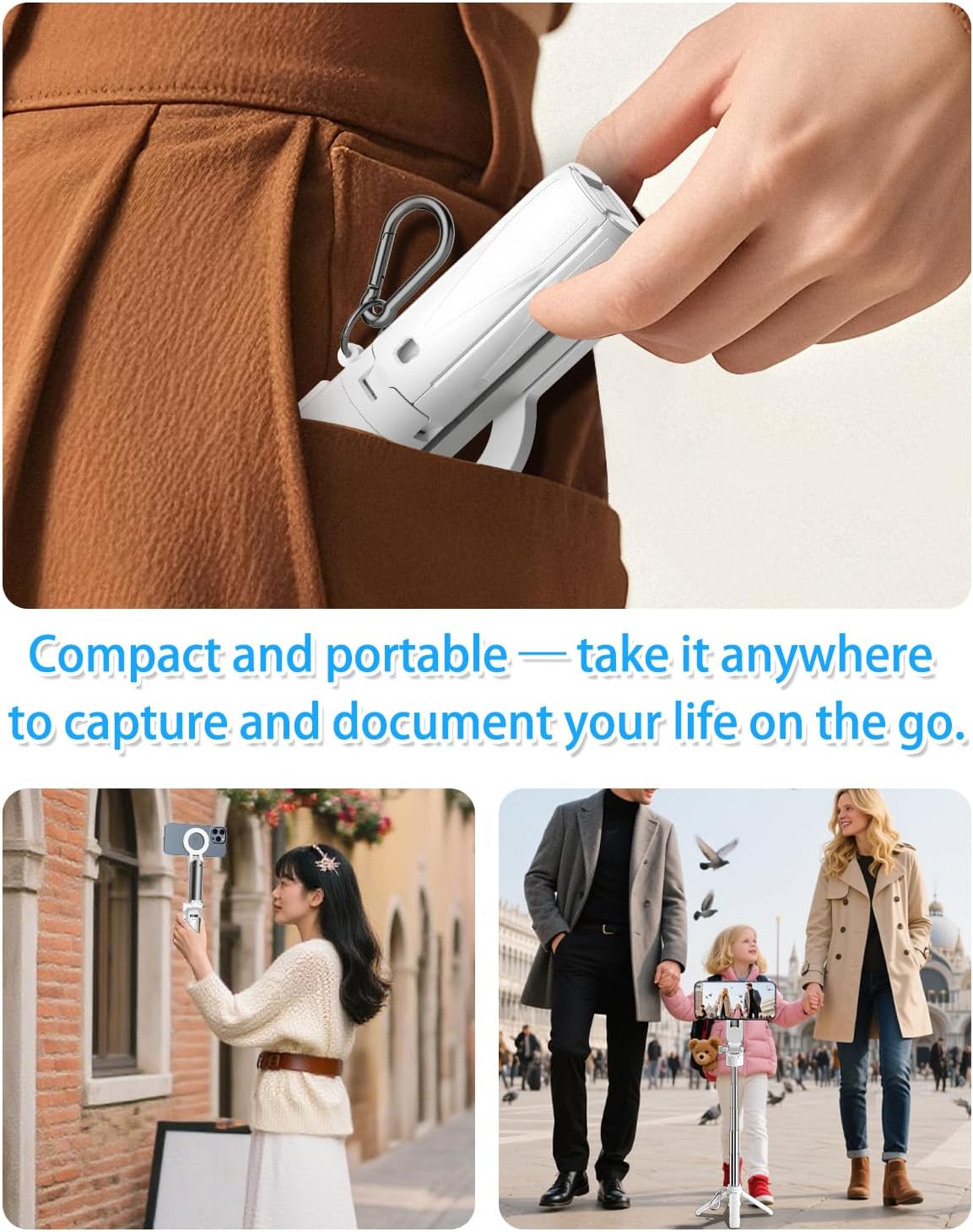 CloudValley Mini Selfie Stick + Magnetic Selfie Light Bundled Items (White)