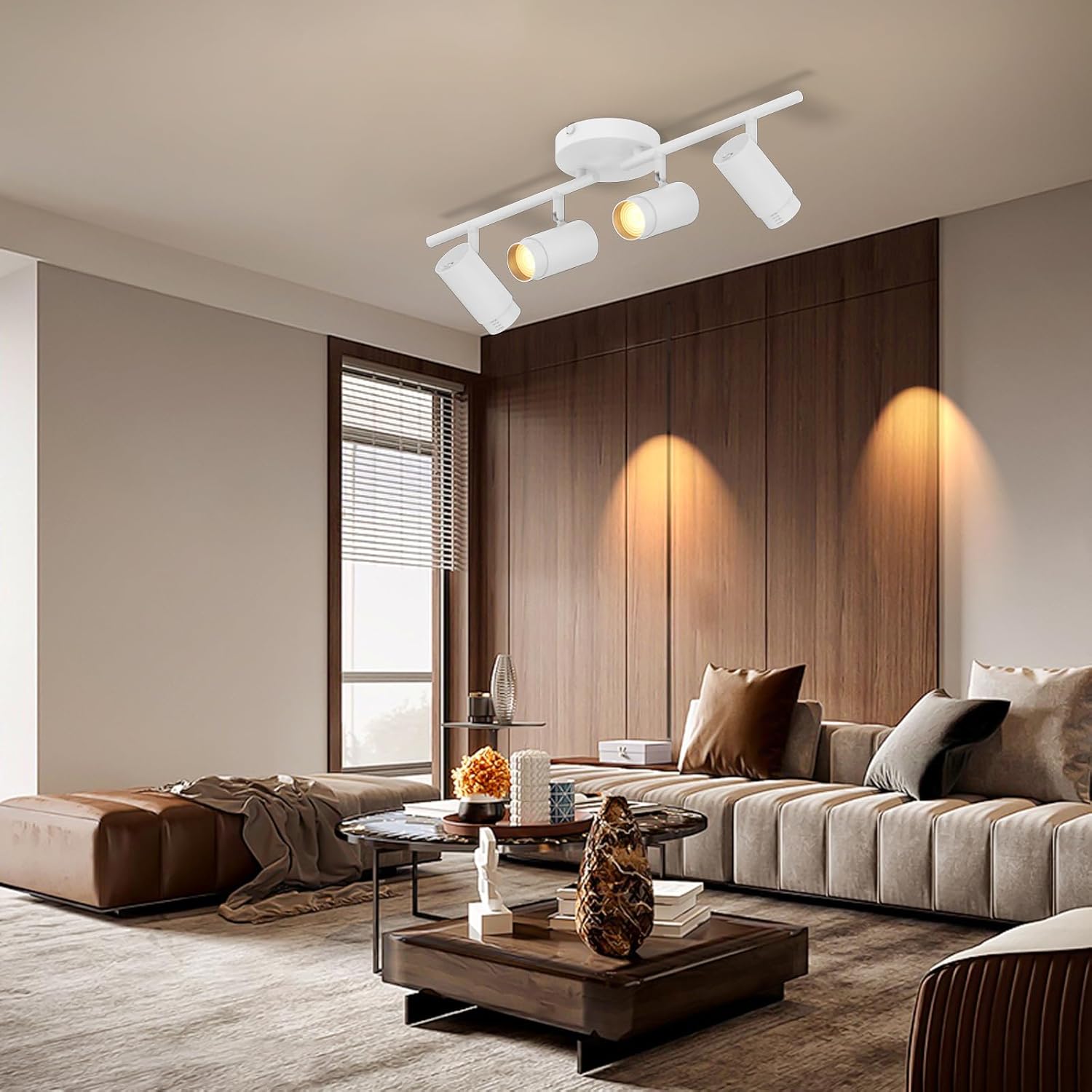 5-Color Zoomable 4 Light Track Lighting Fixtures Ceiling for Kitchen, Dimmable LED Track Lighting Kit, Ceiling Spotlight Flush Mount Adjustable Directional Spot Lights Indoor, CRI90 30W, White