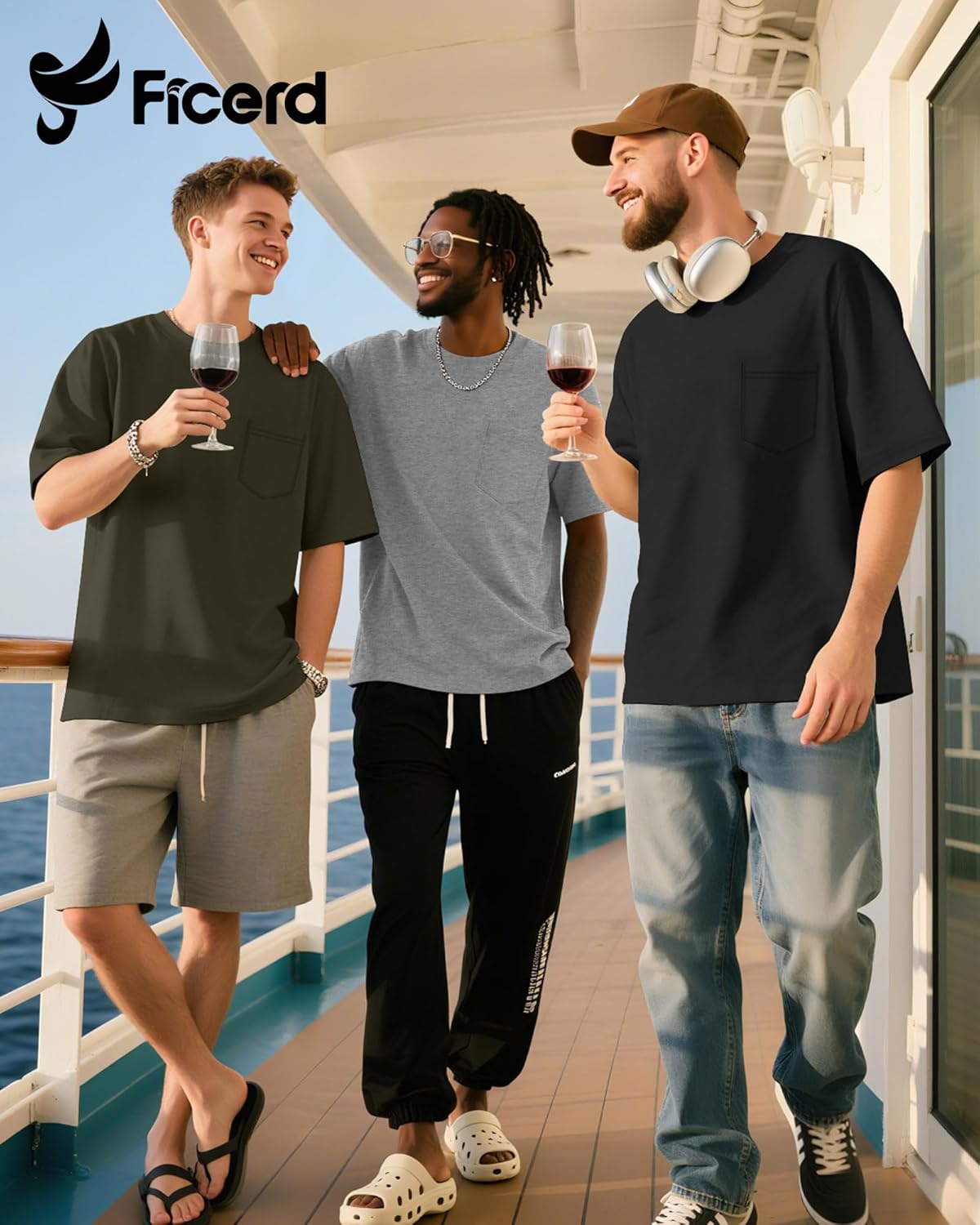 Ficerd 3 Pack Men's Big and Tall T Shirt, Short Sleeve Pocket Cotton Tee Crew Neck Lightweight Tops Solid Loose Fit Shirts(Black, Army Green, Light Mixed Gray,4X-Large) - Image 7