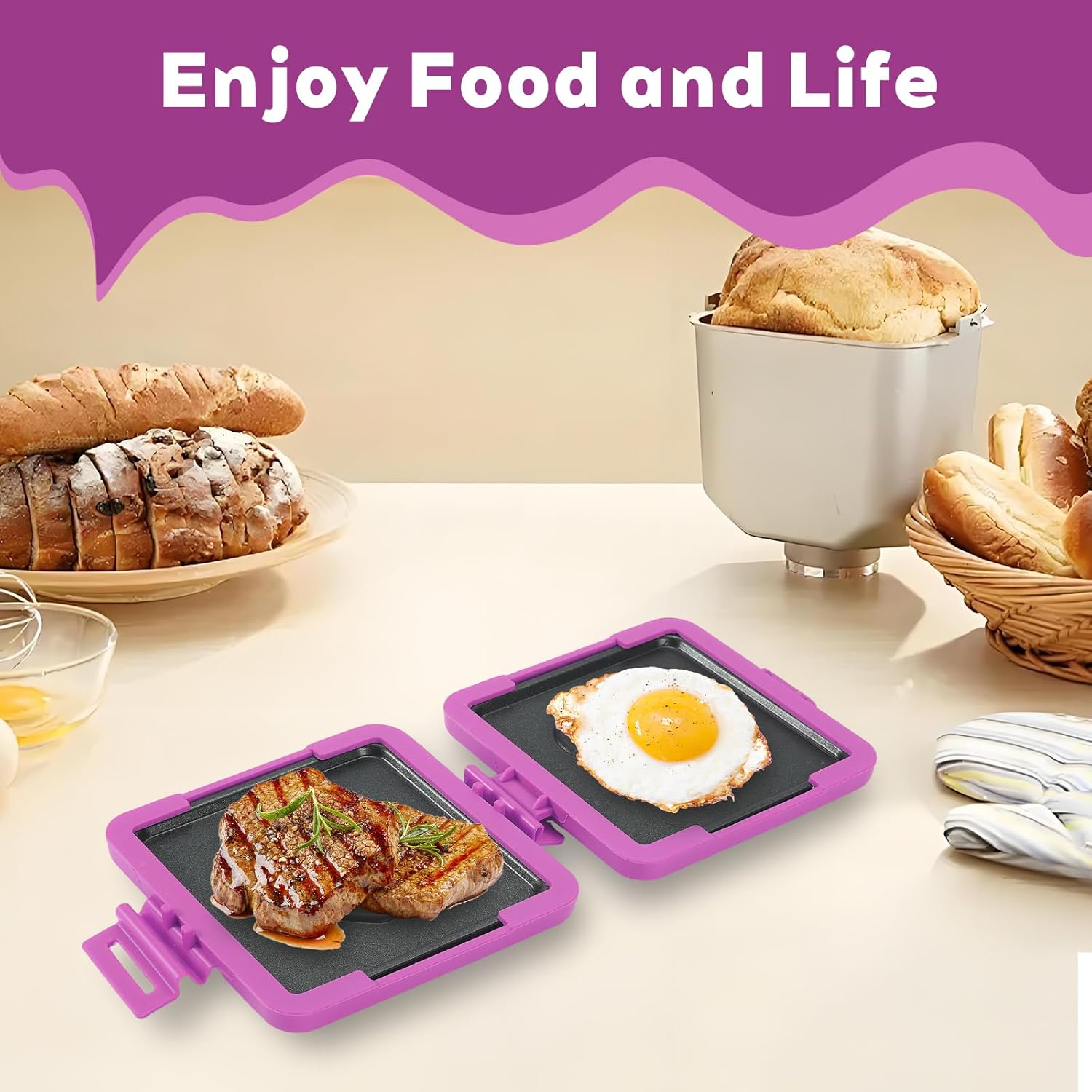 Microwave Toastie Sandwich Maker, Nonstick Plate Panini Maker, Versatile Wireless Small Toaster, Toastie Safe in Microwave Oven, Dishwasher Safe, Fast Cooking for Breakfast, Heart Purple