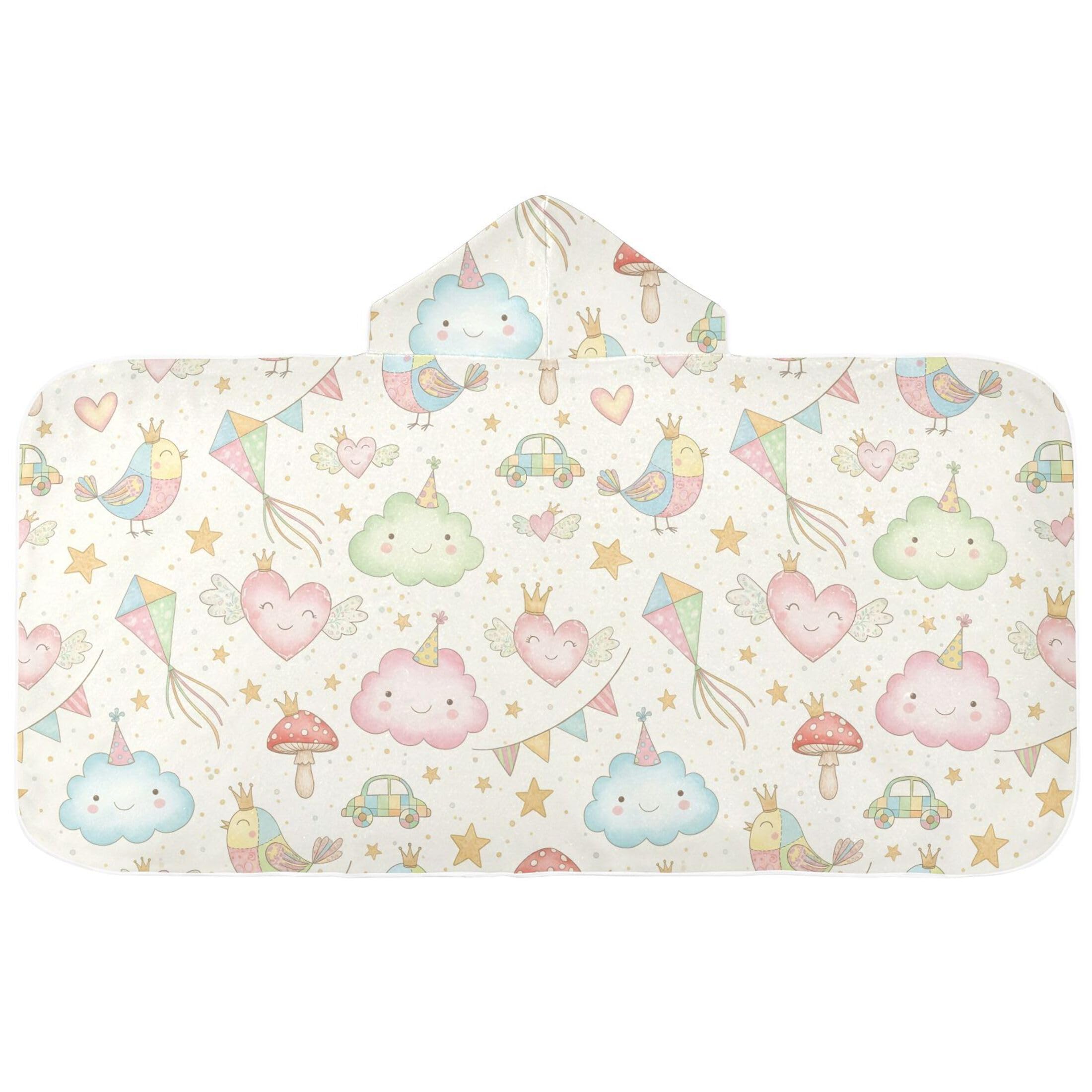 Fuauuyl Cartoon Cloud Birds Hooded Baby Bath Towel Soft & Breathable Towel for Newborns Infants Toddlers, Nursery Essential