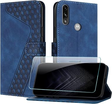 Case for Motorola Moto E7 Power with Screen Protector, Flip Wallet PU for Moto E7 Power cover [Card Holder] [Magnetic Closure] [Kickstand] 360 Shockproof Protective Case - Blue