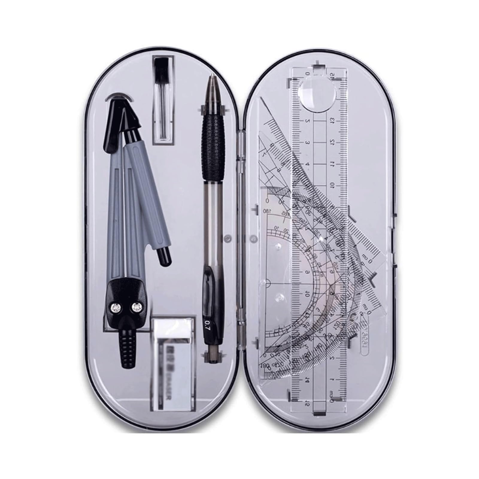 GddOGUK ABS Geometry Set Math Geometry Compass Set,Student Drawing Compass Tool Kit with Ruler,Protractor, Eraser,Lead Refills for School & Office
