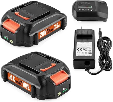 Energup 20Volt Compatible with Worx 20V Battery and Charger Kit, for 20Volt WA3520 WA3525 WA3575 WG151s WG251s WG540s WG545s WG890 WG891, with 20V Battery Charger Replacement, Not OEM