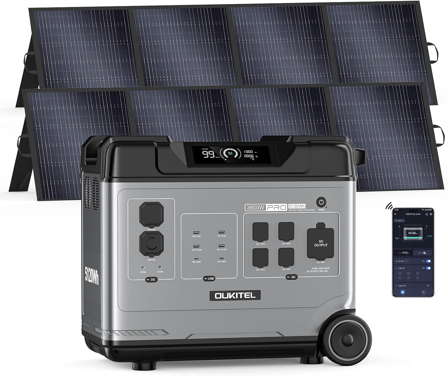 Portable Power Station, 5120Wh LiFePO4 Solar Generator, 3600W AC Output (6000W Surge) Home Battery Backup with 2X200W Solar Panels, 1.8H Fast Charging, <10ms UPS, Power Station with for RV, Off-Grid