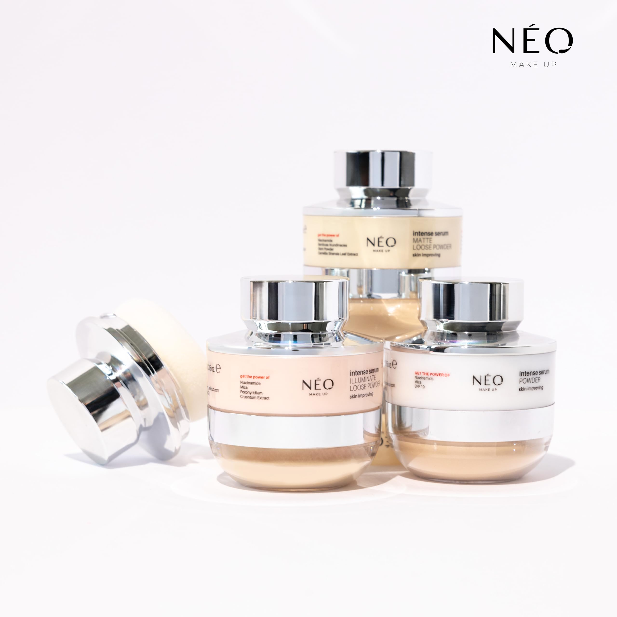 NEO MAKE UP Satynowy Puder Sypki Transparentny 10g – Bez Talku, Z Tapioką i Niacynamidem, SPF 10, Soft Focus, 98% Składników Naturalnych, Wegański, Rozświetlająco-Wygładzający
