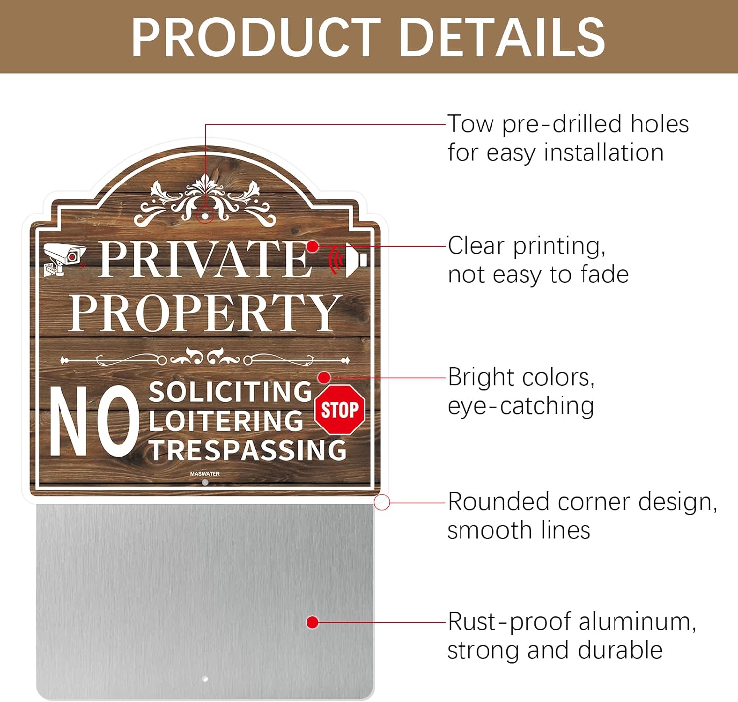 PPS Maswater 2個 私有財産標識、30.54cm x 12 杭付き住宅用勧誘標識なし、不法侵入防止標識、浮遊標識なし、錆