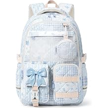 WOBAGMEN Quilted Backpack for Girls with Mesh Display Pocket | Cute Kawaii Floral School Bookbag for Pins, Badges, Plushies, Teen Girls Daily Trave 17.5 Blue Floral Patchwork, M