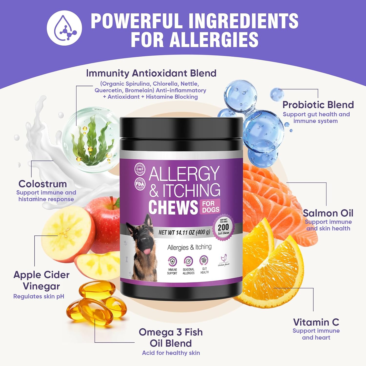 Dog Allergy Support Bites – Helps Healthy Skin, Coat & Digestion