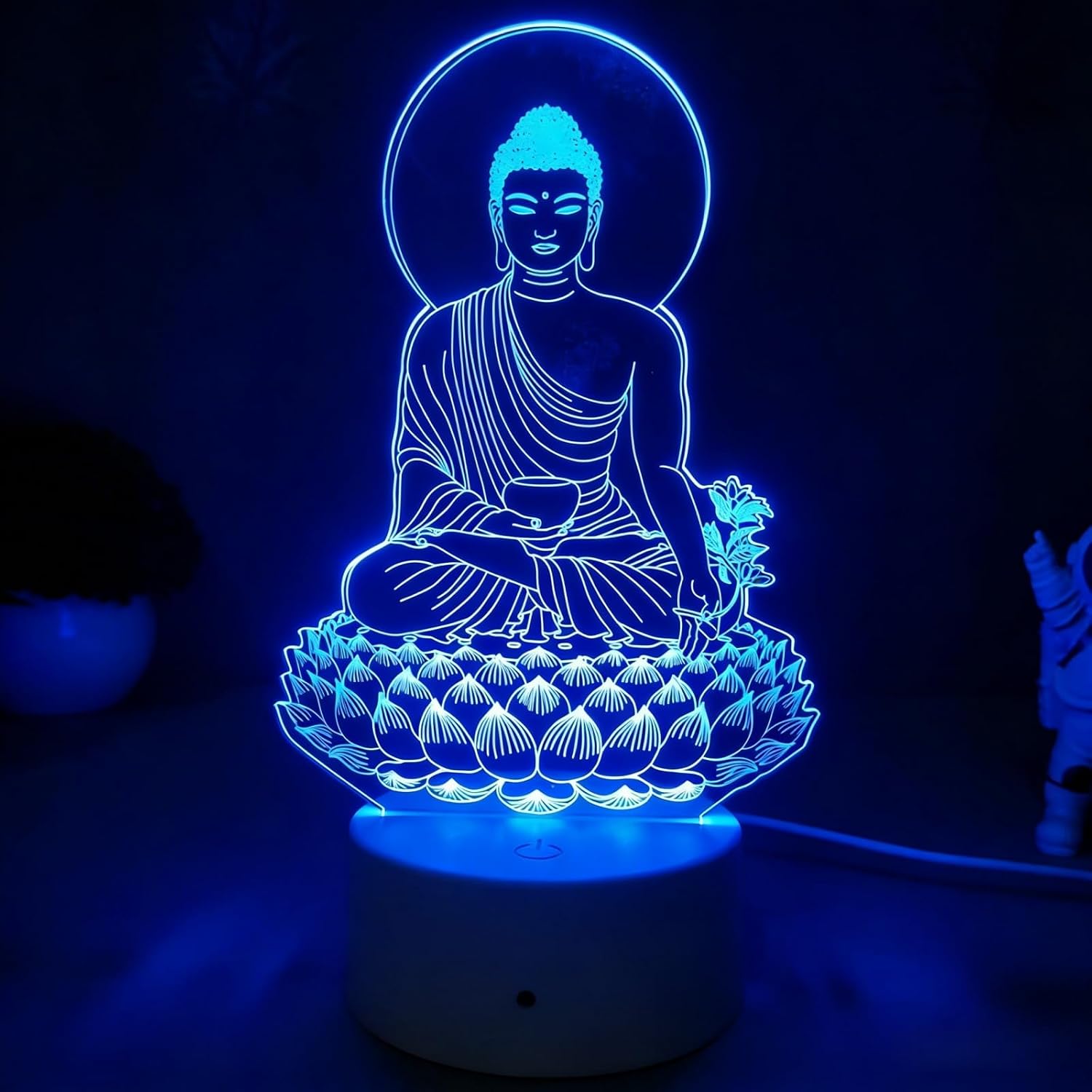 Creative 3D Neon Sign Buddha Meditation Optical Illusion LED Table Desk Lamp 7 Colors Changing Acrylic Sheet Touch Switch Decor for Bedroom Office USB Powered