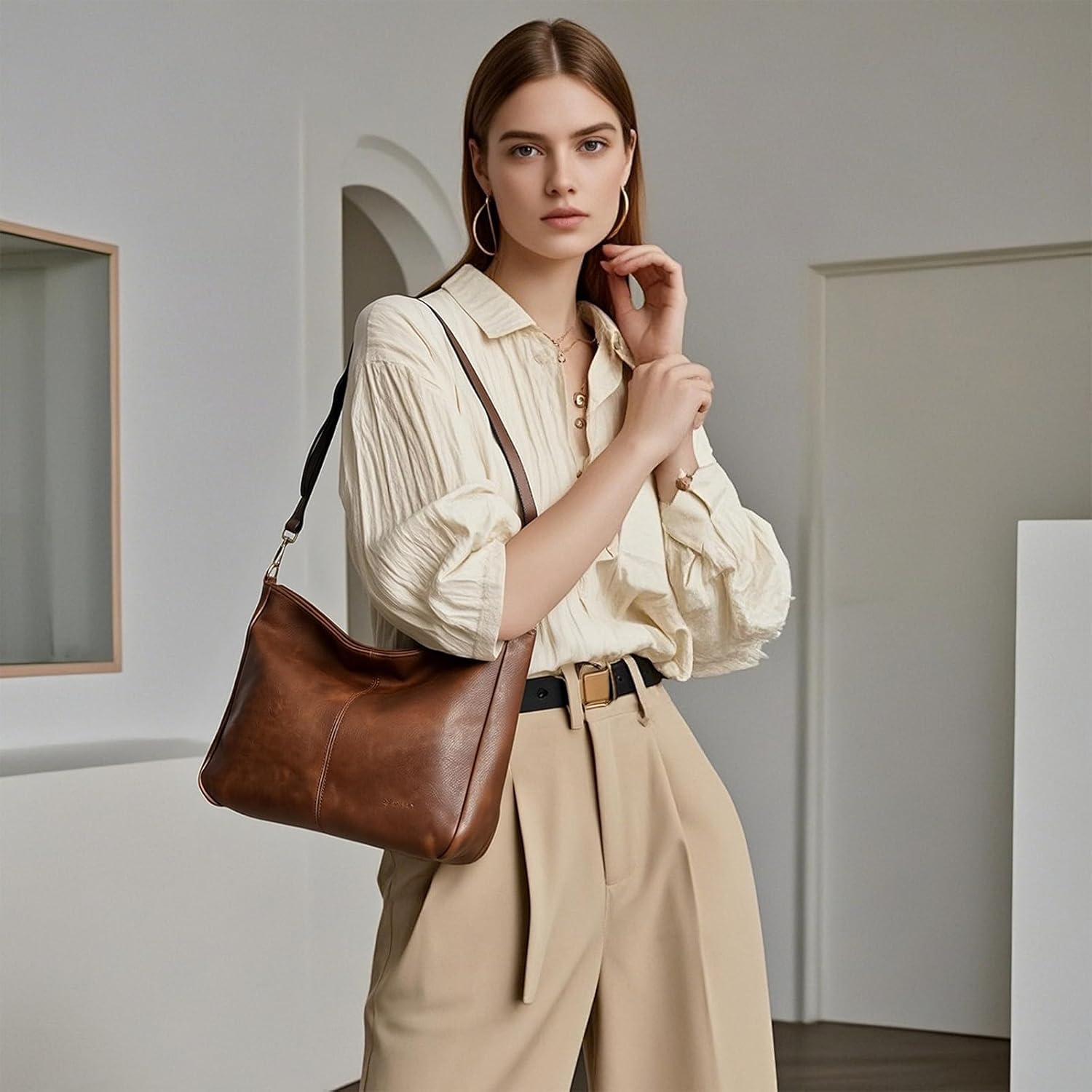 GOIACII Hobo Crossbody Bags for Women 2 Adjustable Straps Shoulder Handbag Ladies Trendy Purses Soft Vegan Leather Coffee