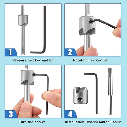 Miniatura 4 de 7 Piece Pencil Trimmer Kit Pencil Trimmer System Milling Cutter Set 7mm 8mm 3/8 Inch 10mm Cutter Shaft, Cutting Head Socket Adapter Hex Wrench for